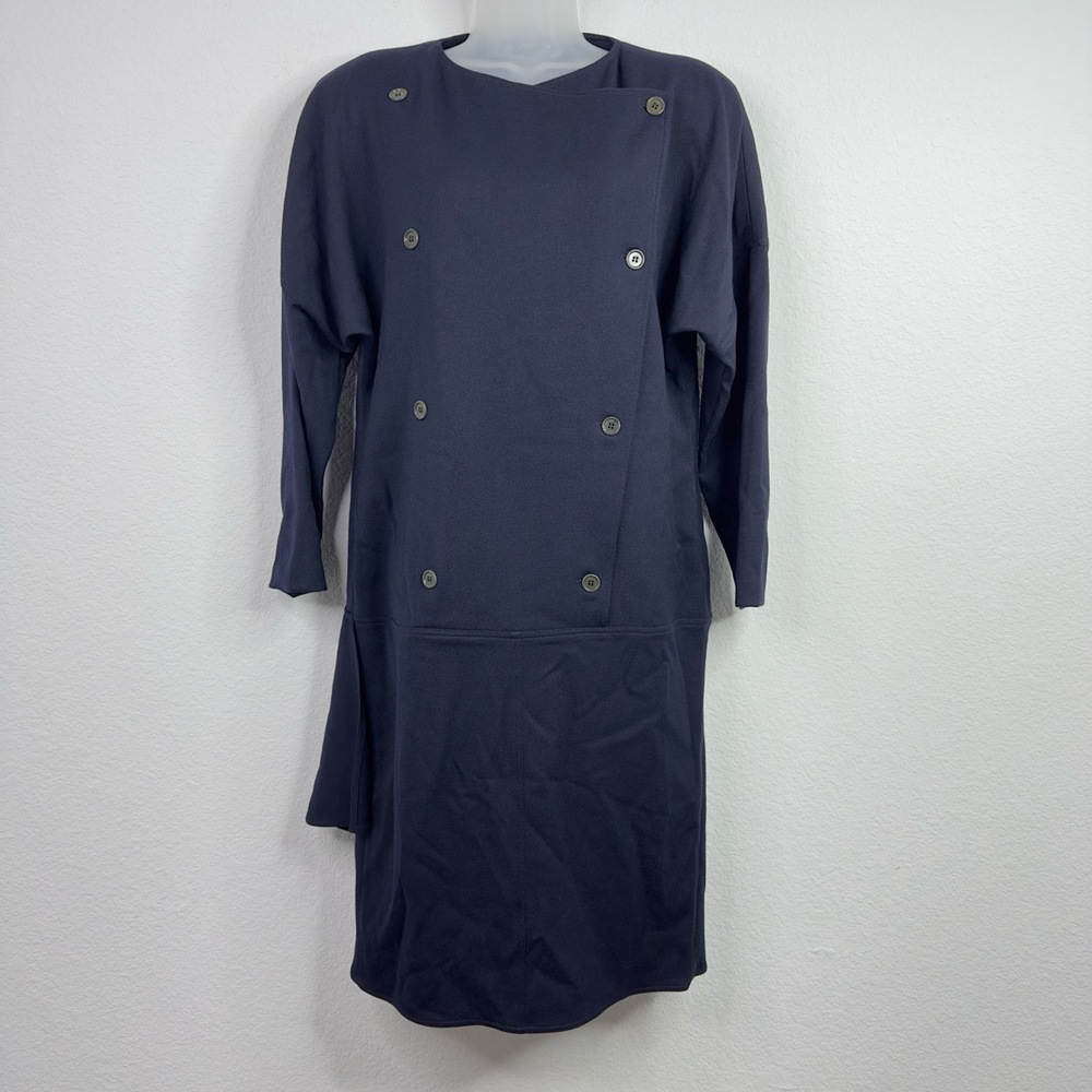 Luciano Soprani Dress Womens L Blue Asymmetrical Preppy Dark Academia Minimalist